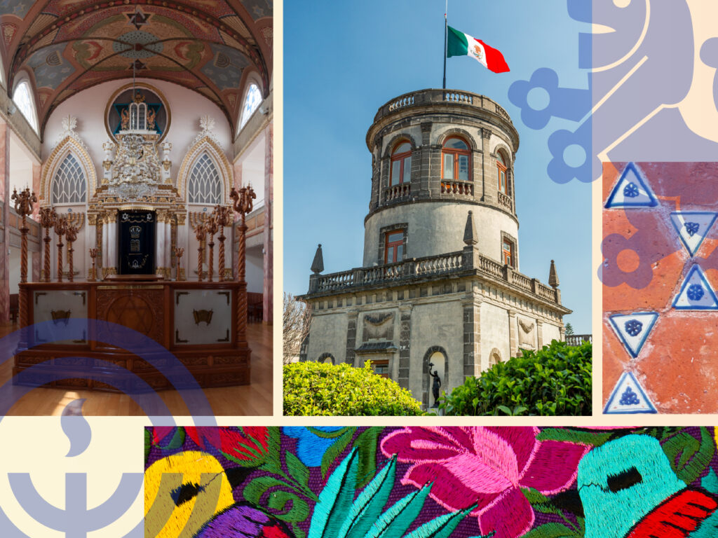 Collage of Mexico images including landmarks and art.